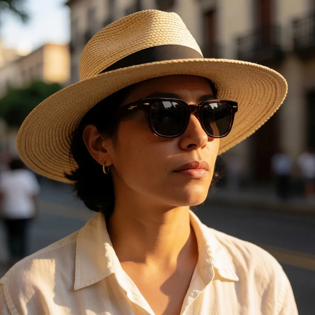 Persona con sombrero y lentes protectores bajo el sol de la CDMX