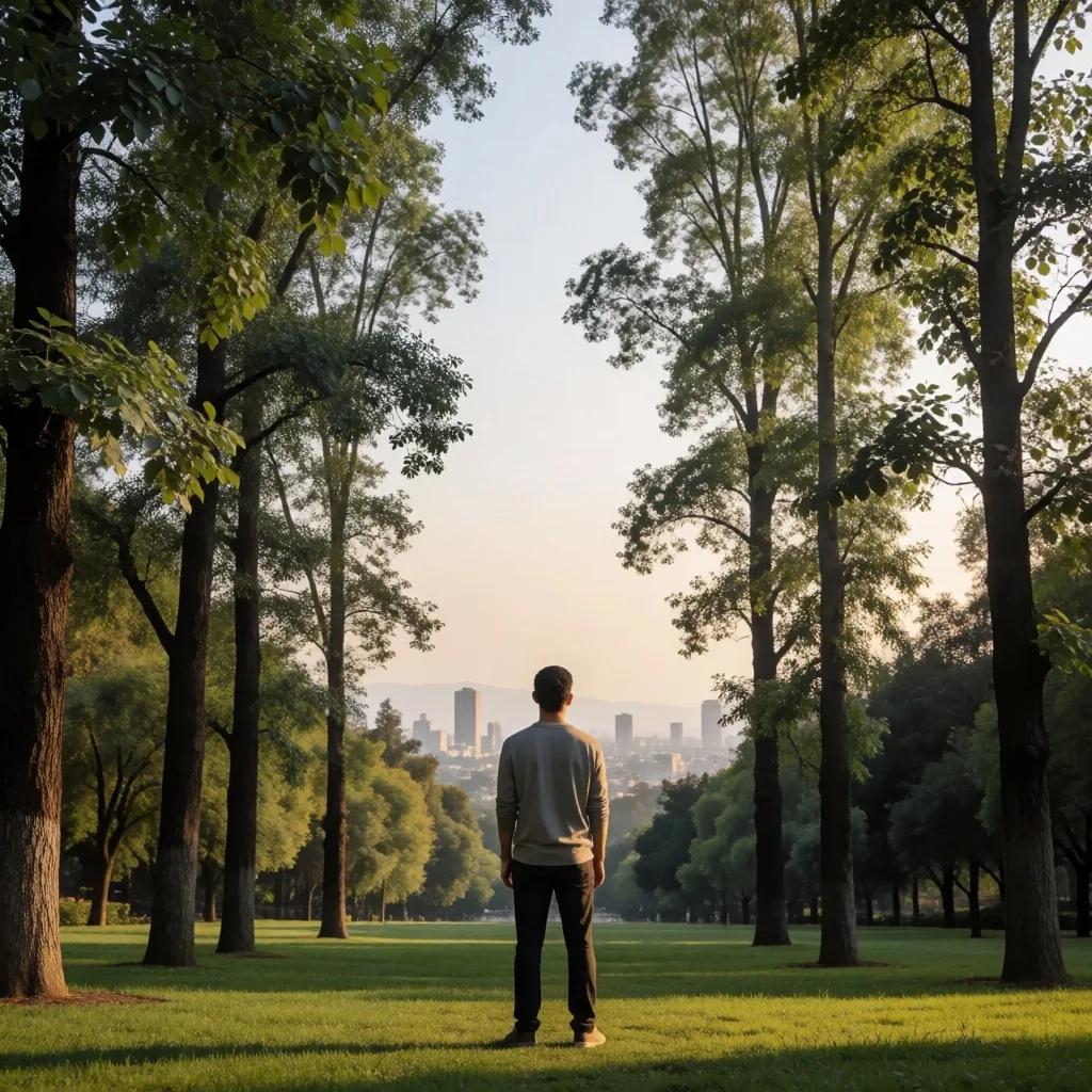Persona descansando la vista en un parque de la CDMX