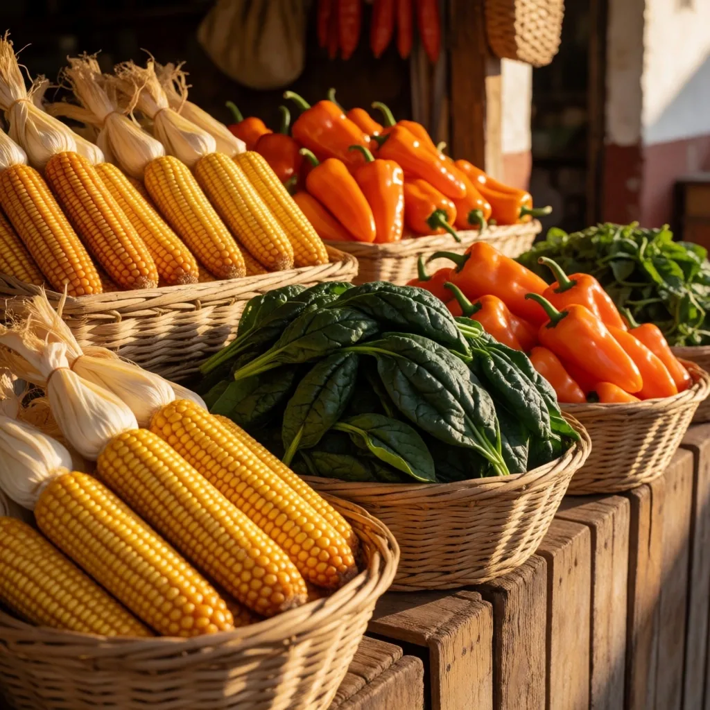 Puesto de mercado con ingredientes ricos en nutrientes para la vista