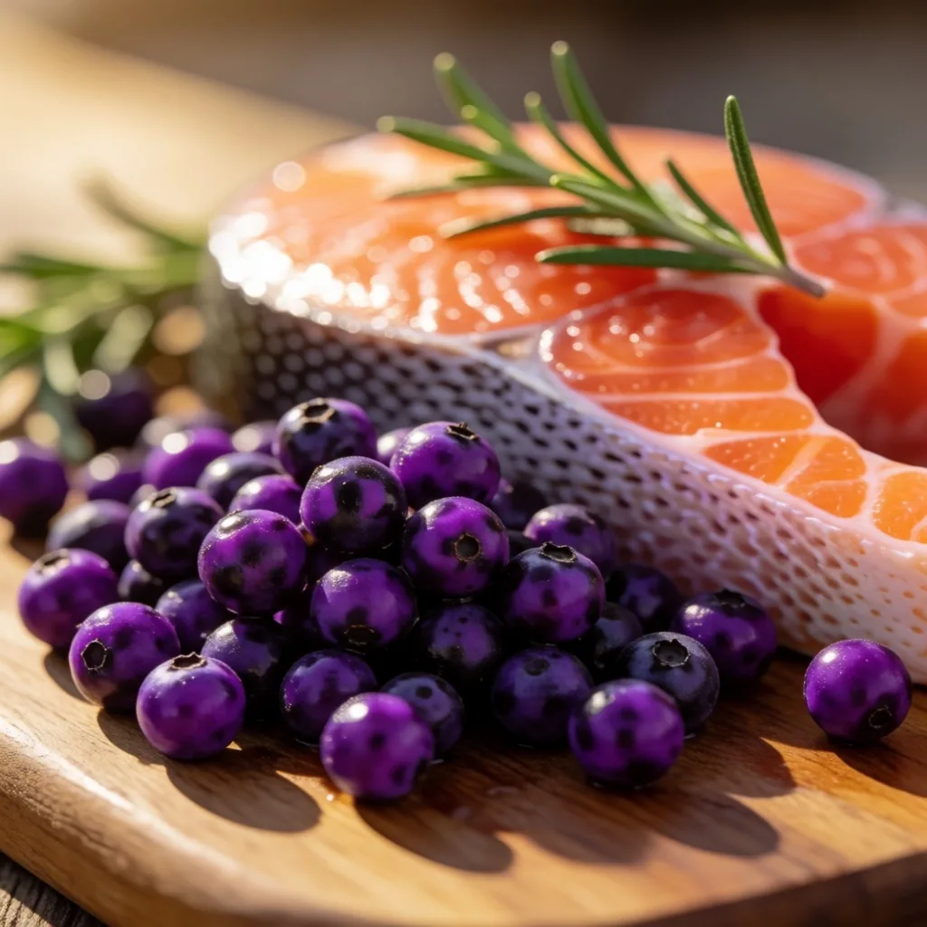 Arándanos y salmón ricos en nutrientes visuales