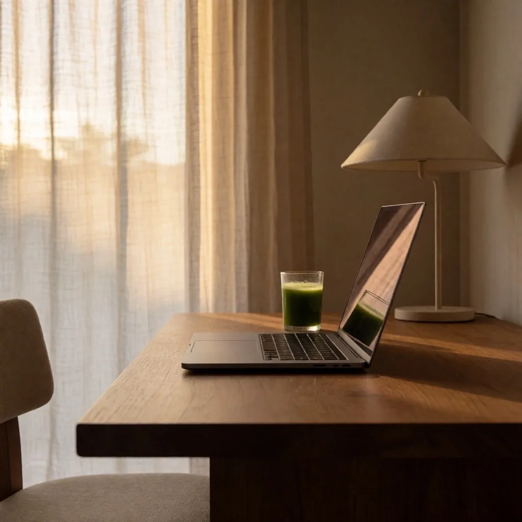 Espacio de trabajo ergonómico con luz natural de tarde
