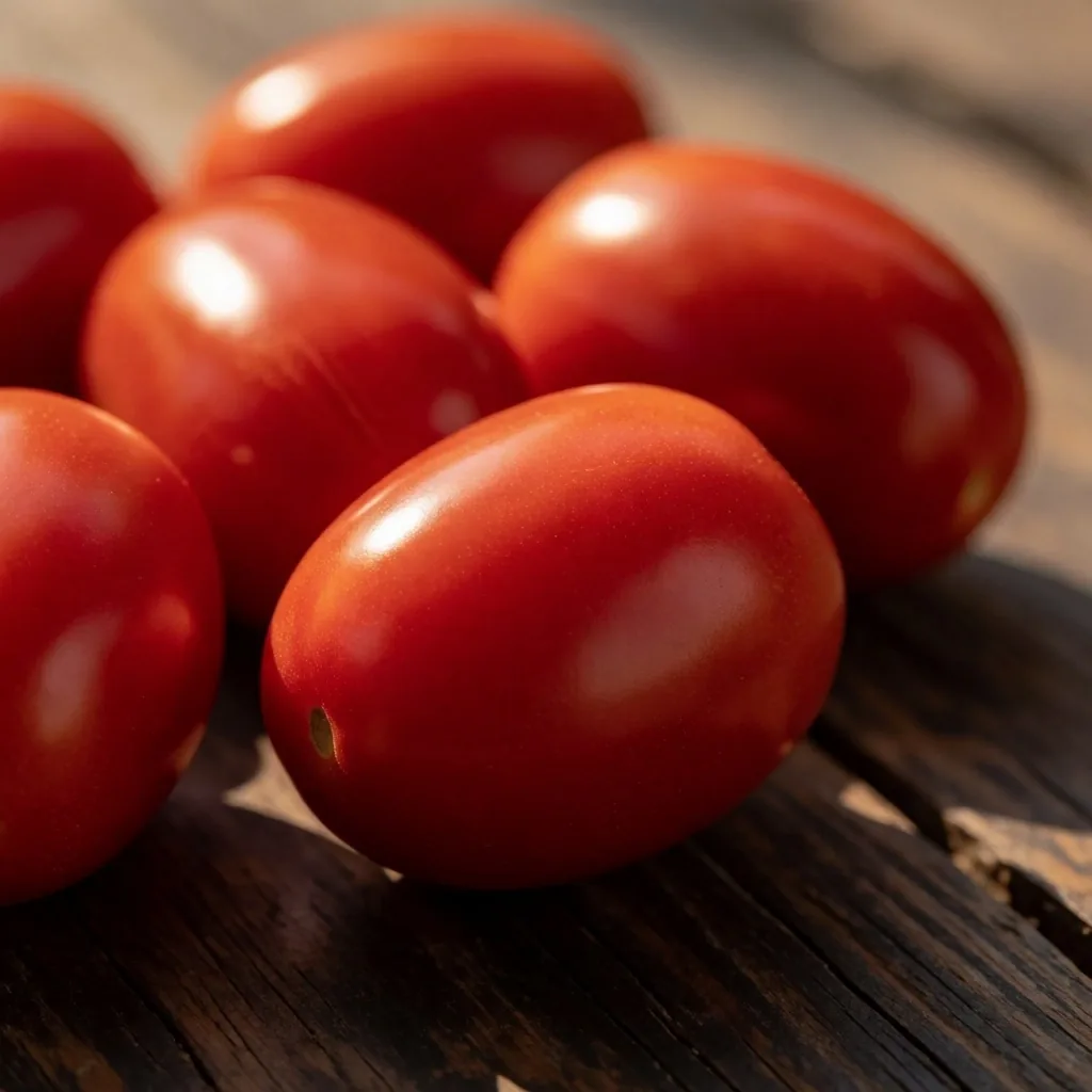 Jitomates rojos sobre tabla de madera oscura