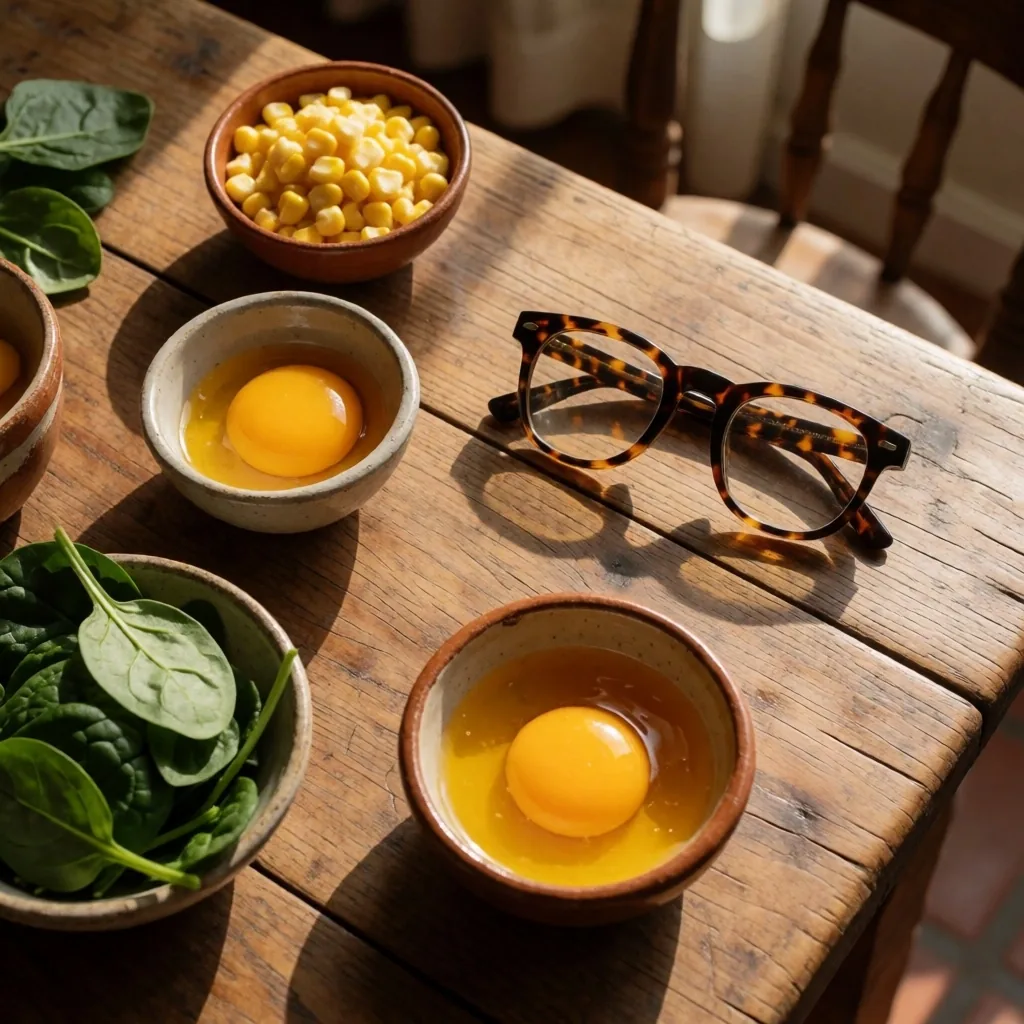 Alimentos para la vista sobre mesa de madera